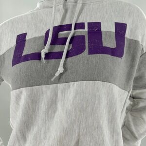 LSU TIGERS CHAMPION REVERSE WEAVE CROPPED PULLOVER HOODIE SMALL